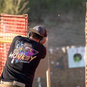 man shooting pistol during training